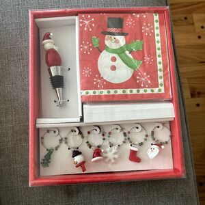 Dennis East International Snowman Wine Stopper Charms Napkins Set Christmas